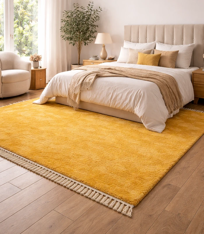 Tapis berbère Mrirt jaune en laine naturelle