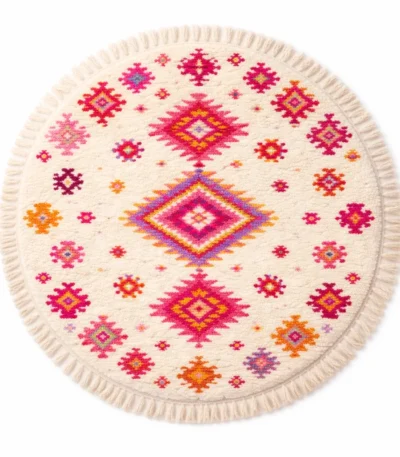 Tapis rond berbère coloré rose vif en laine