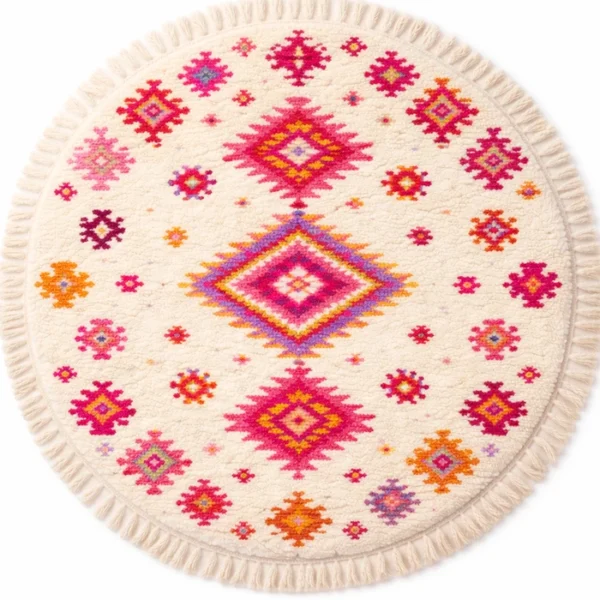 Tapis rond berbère coloré rose vif en laine